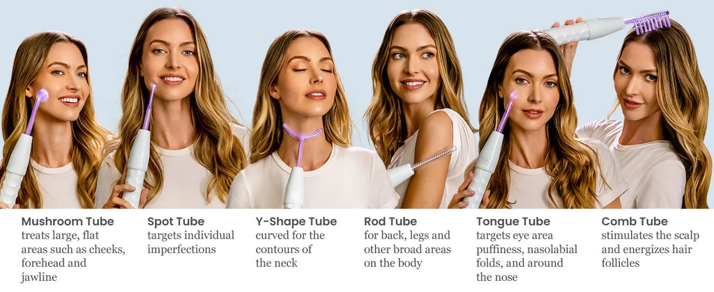 High frequency facial machine with different glass electrode attachments