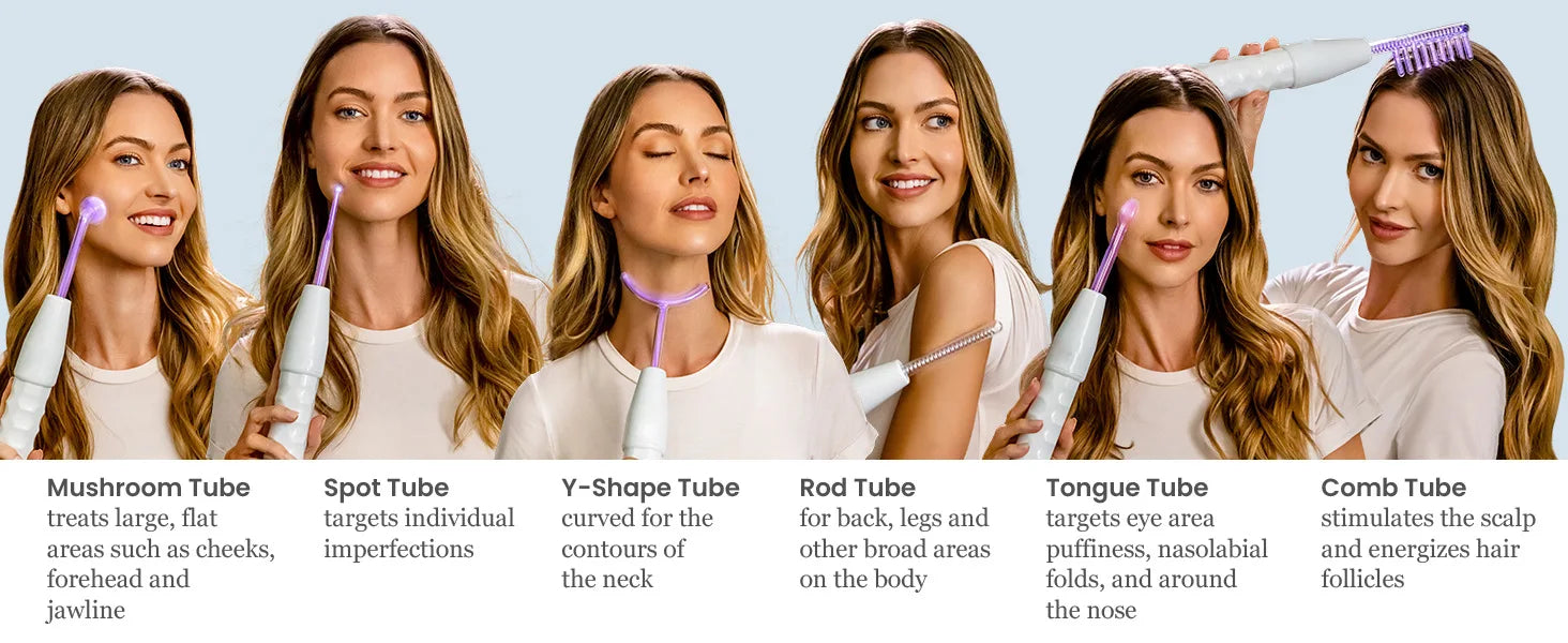 High frequency facial machine with different glass electrode attachments